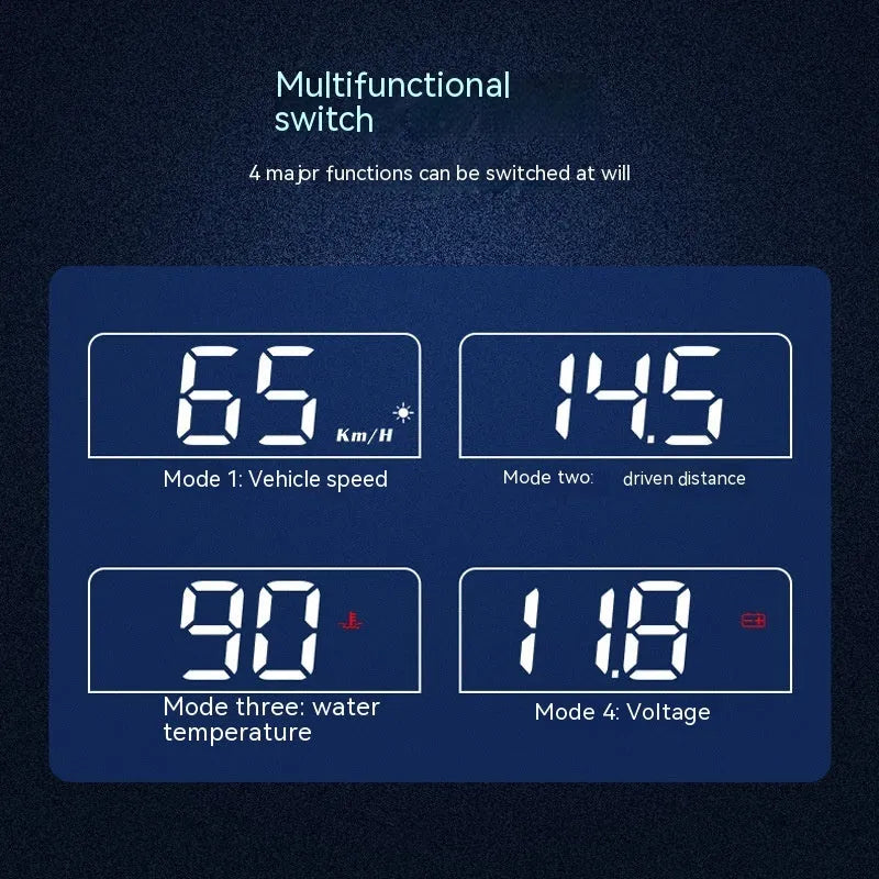 Black Car Mounted Display with 2.0 inch screen showing speed projection