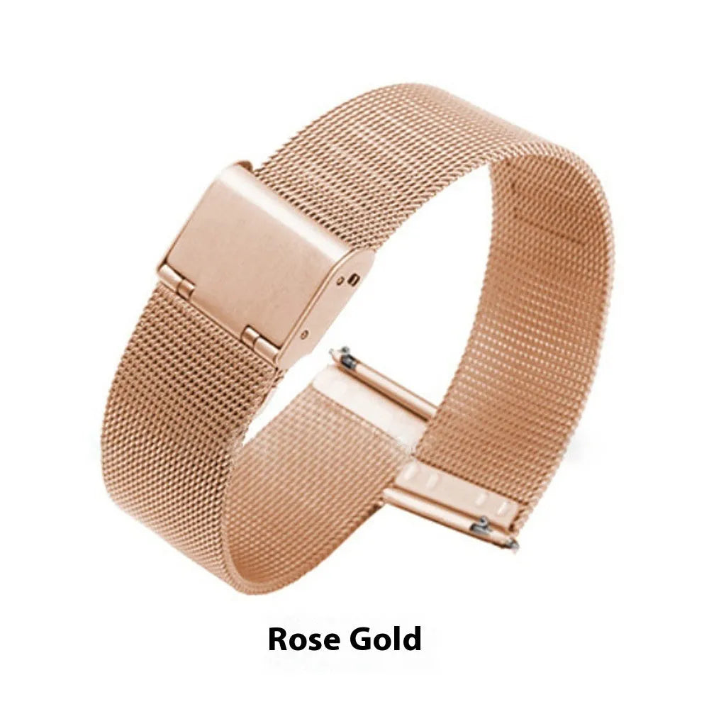 Milani silk woven stainless steel watch band in silver, black, rose gold and gold colours