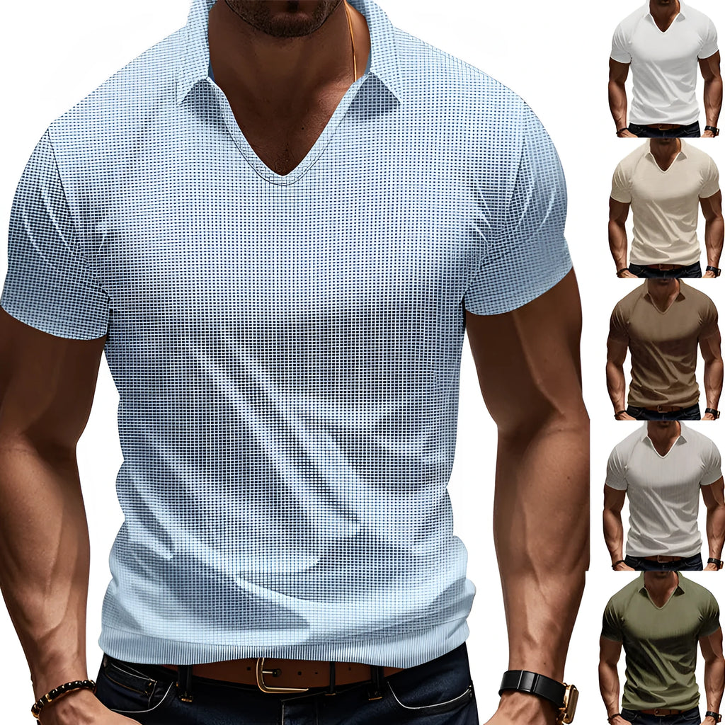 Men's cotton blend V-neck T-shirt in loose fit with short sleeves for summer casual wear