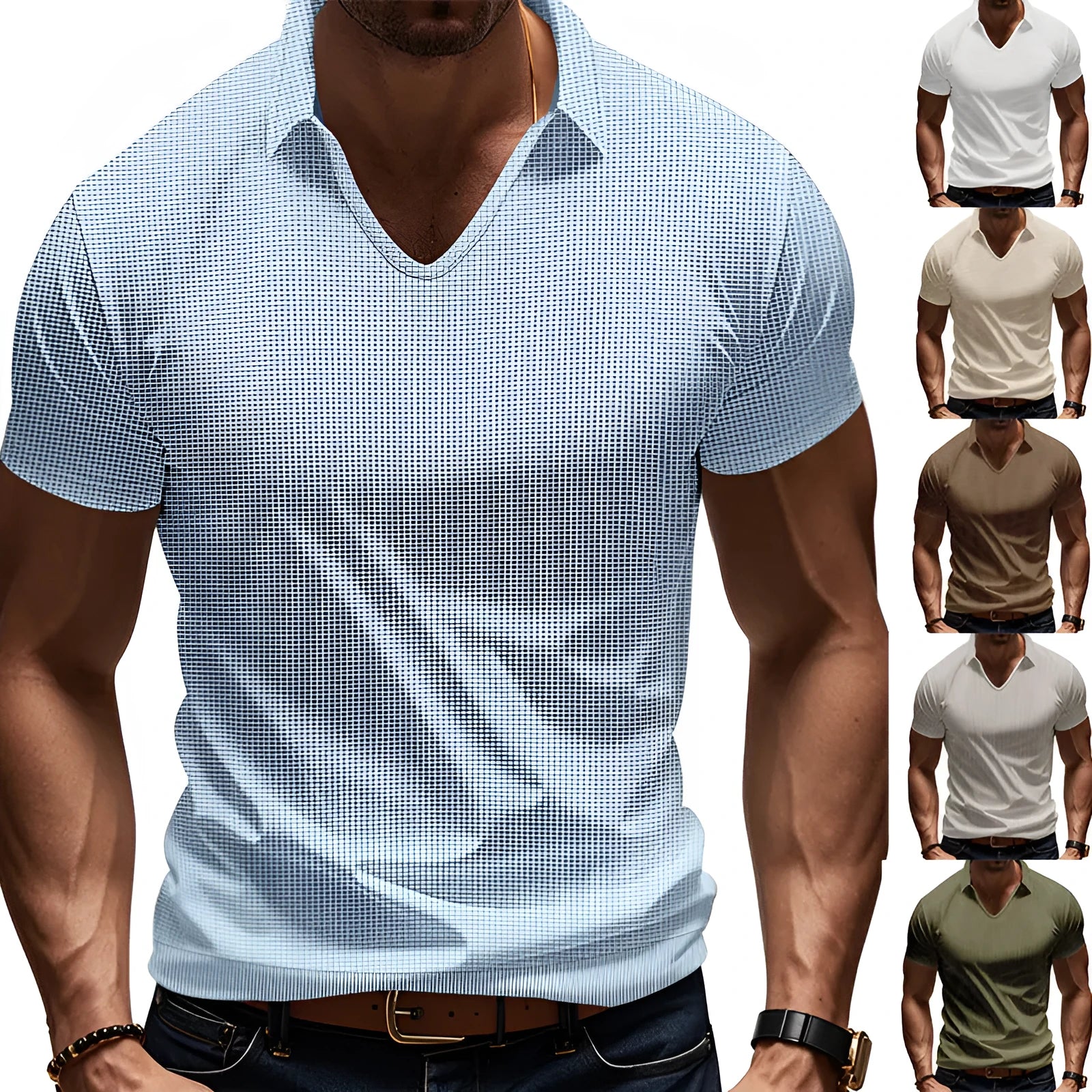 Men's cotton blend V-neck T-shirt in loose fit with short sleeves for summer casual wear