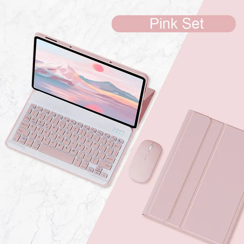 Bluetooth keyboard holster case for Xiaomi Mi Pad 5 in Mist Blue with keyboard and stylus slot.