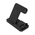Black Four-in-One wireless charging stand for mobile phones with QC3.0 charging head.