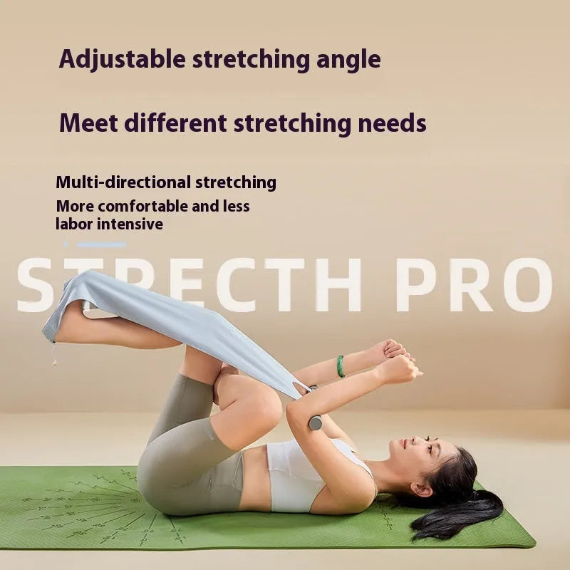 Grey and pink multi-function yoga stretching tool for shoulder, back, and hip exercises.