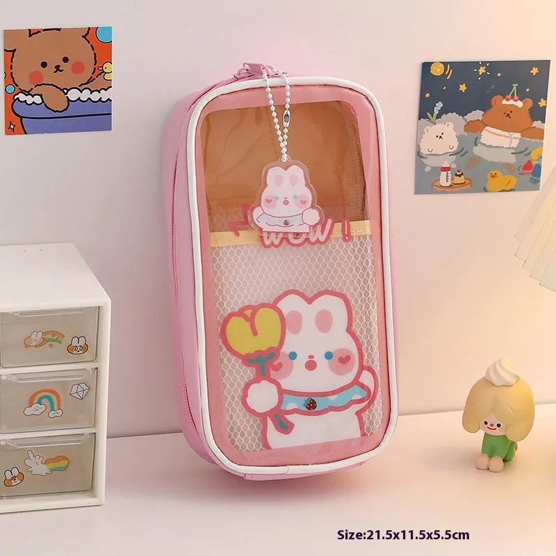 Transparent cartoon pencil case measuring 20cm with South Korea style design