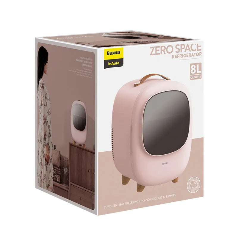 Small 8L mini beauty refrigerator in white with cooling and heating functions, EU plug, desktop size 360x275x290mm