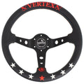 Black deep concave alloy racing steering wheel showing 330mm diameter and Vertex design options.