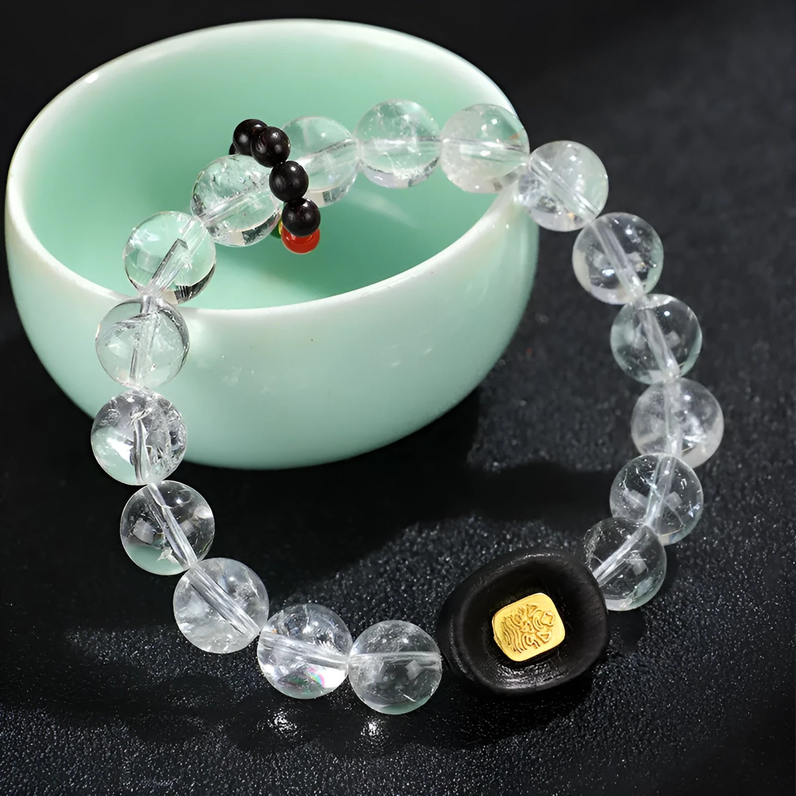 Handmade natural white crystal ebony bracelet with five warp ethnic design