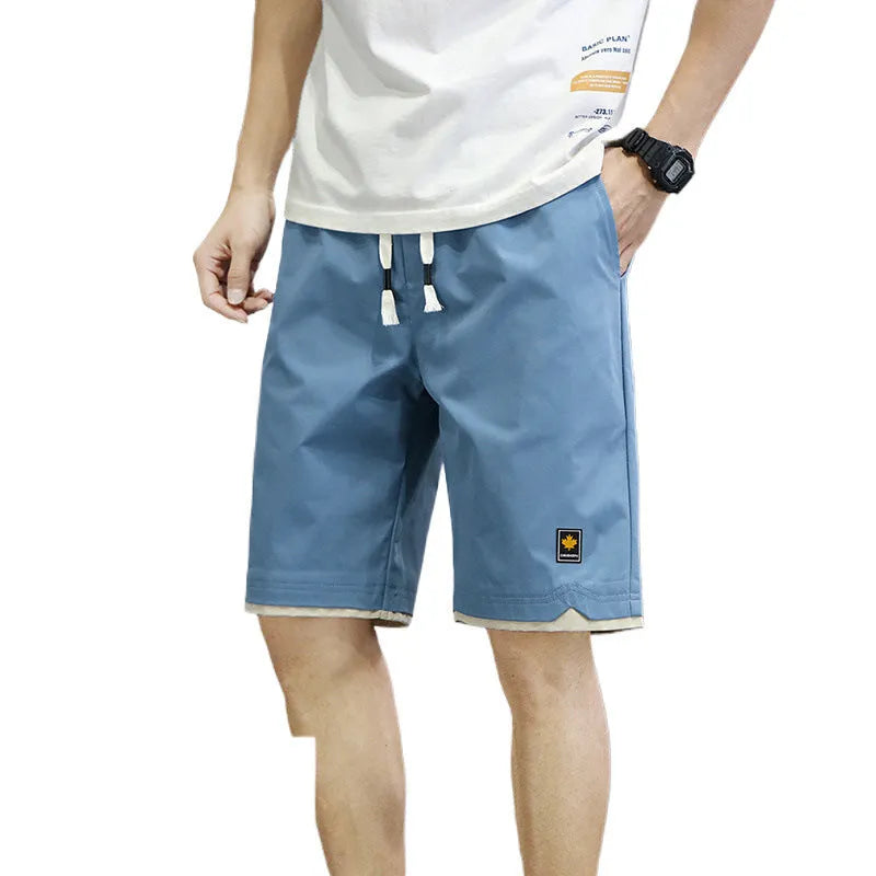 Korean style men's casual beach shorts in loose straight fit with elastic waistband