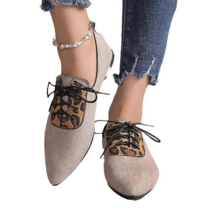 Women's plus size leopard print pumps in beige with pointed toe design