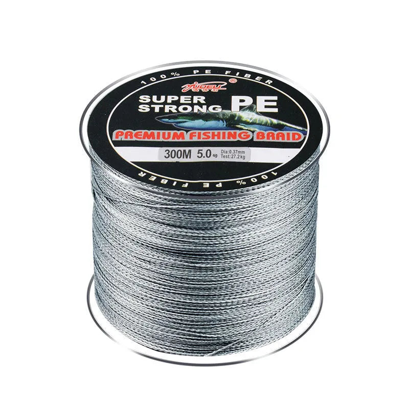 Spool of Dali Mayu PE braided fishing line showing colour options on a 300-metre reel