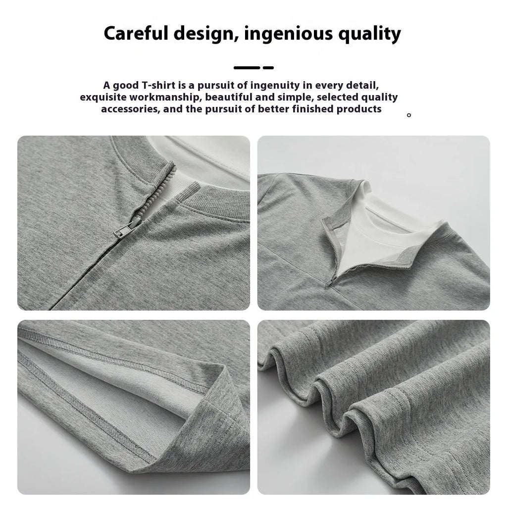 Loose solid colour patchwork top with collar in cotton blend fabric