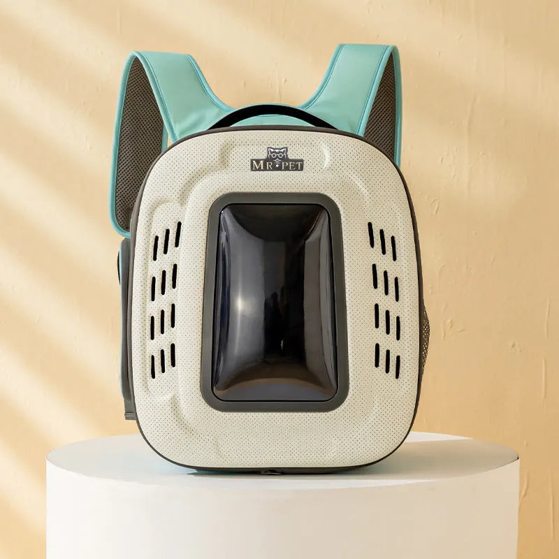 Pets Go Out portable breathable polyester fibre pet backpack in grey, 41x34x30cm, with ventilated panels