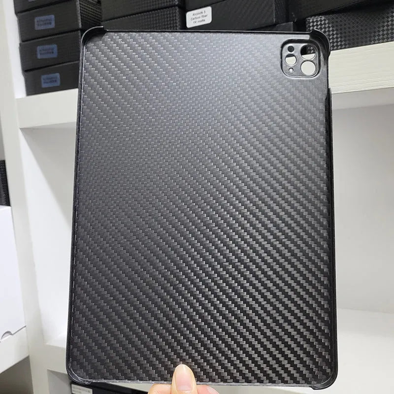 Genuine carbon fibre hard protective cover for Apple iPad Pro 11 in a plaid pattern.