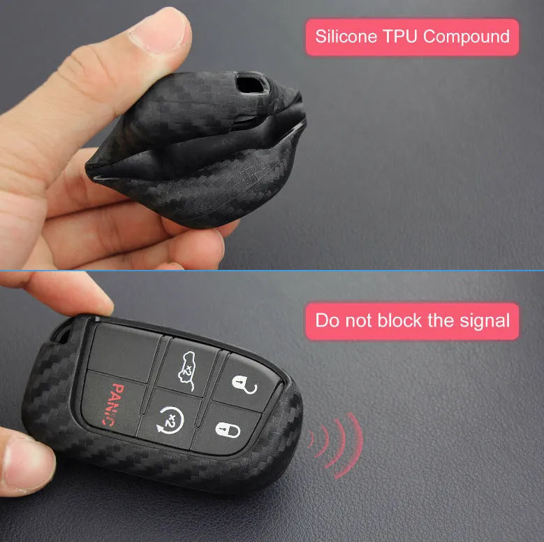 Silicone car key case with carbon fibre pattern for Dodge Chrysler Fiat vehicles