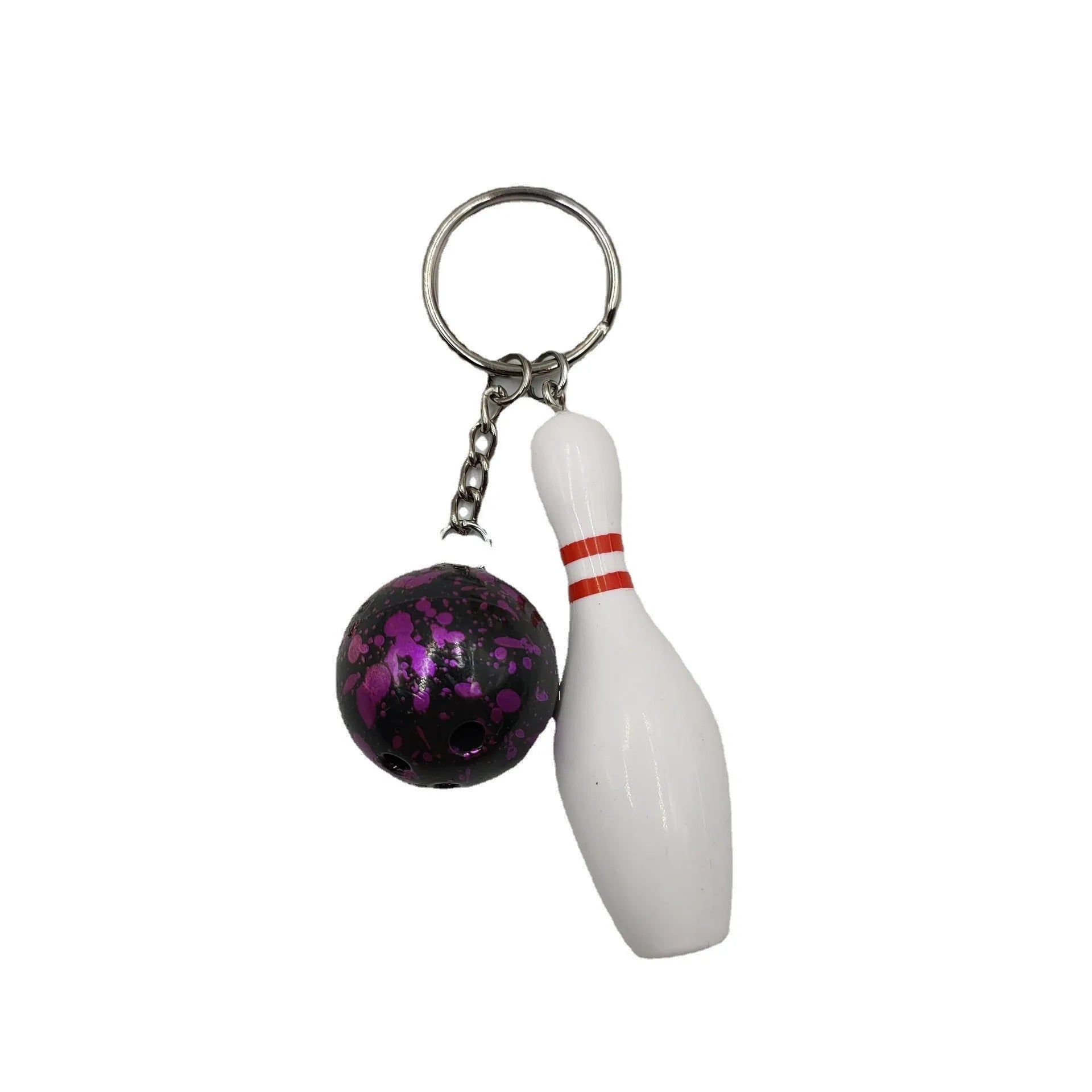 Mini bowling ball keychain pendant in dark red, blue, purple, or green colours