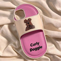 Cartoon dog silicone phone case for iPhone 15 Pro Max, pink background with white dog design