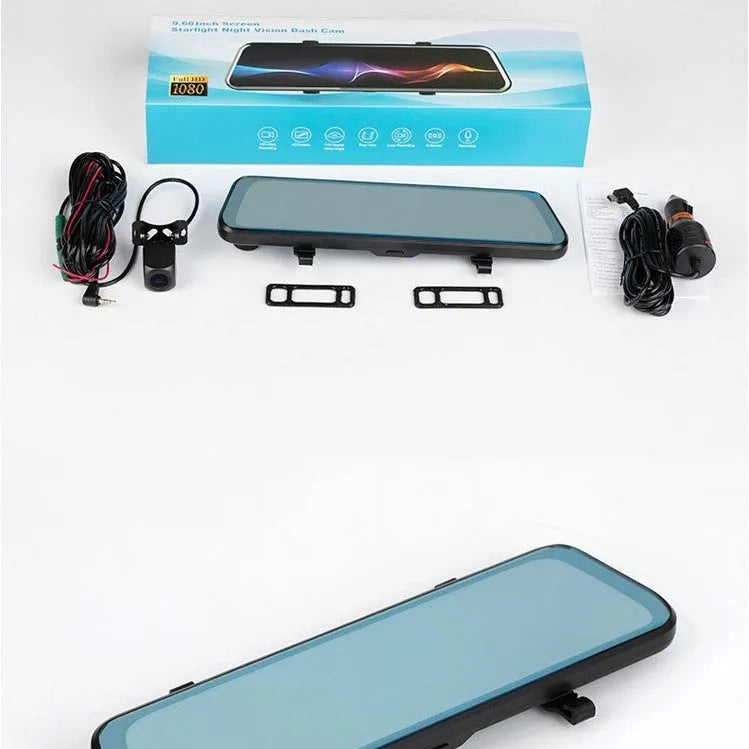 10-inch full screen car dash cam with front and rear cameras on a car windscreen