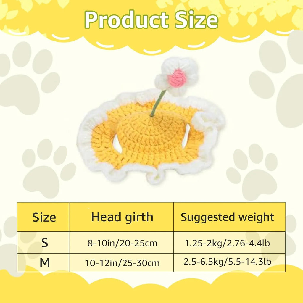 Knitted cartoon-style hat for a cat or small dog on a green background