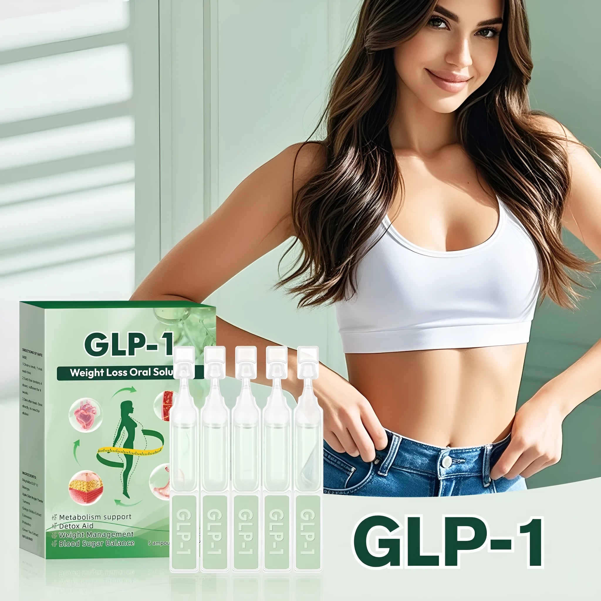 Box of abdomen slimming and firming drops showing 50g content with 5 pieces