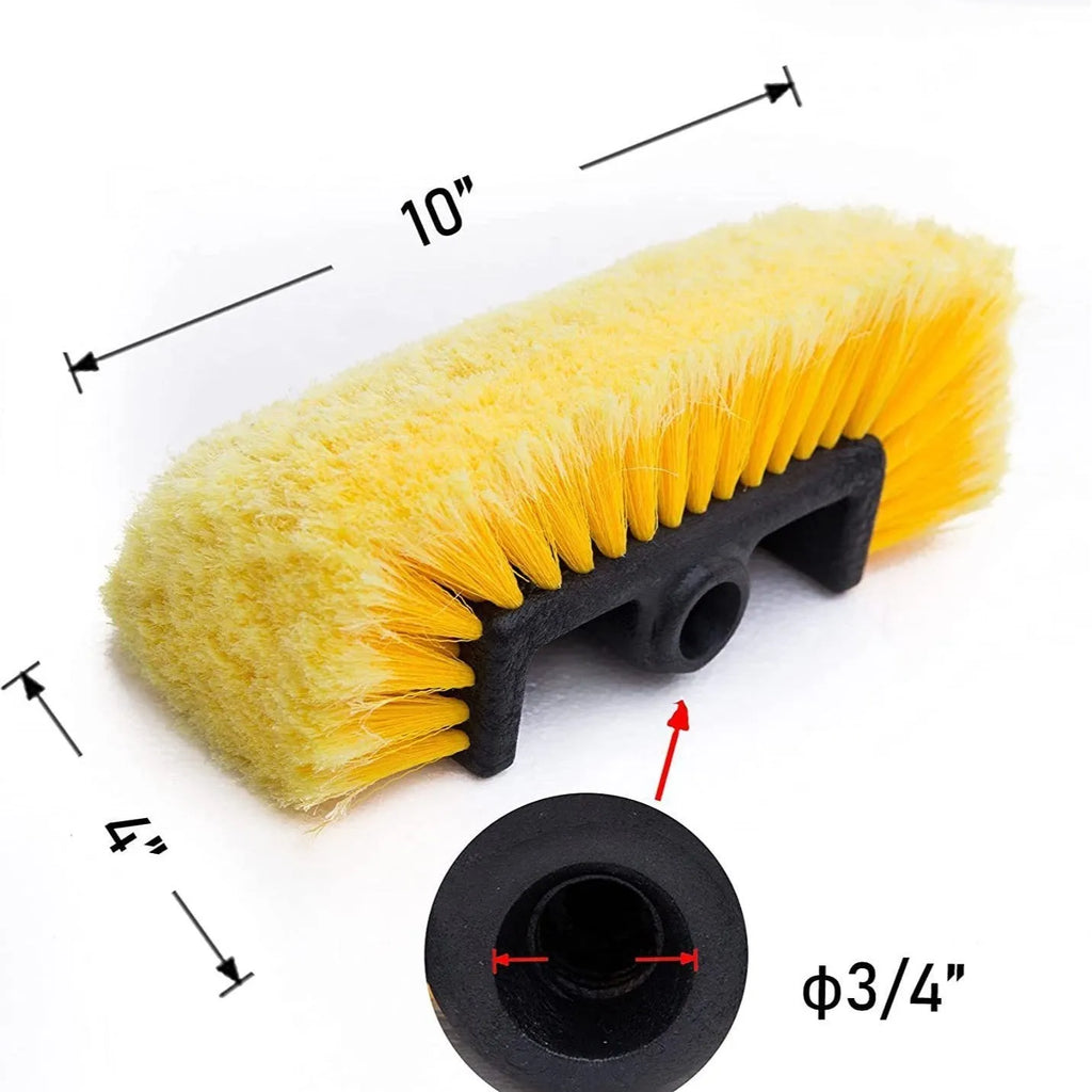 Car wash brush with four-section removable rod and flow-through head in yellow colour