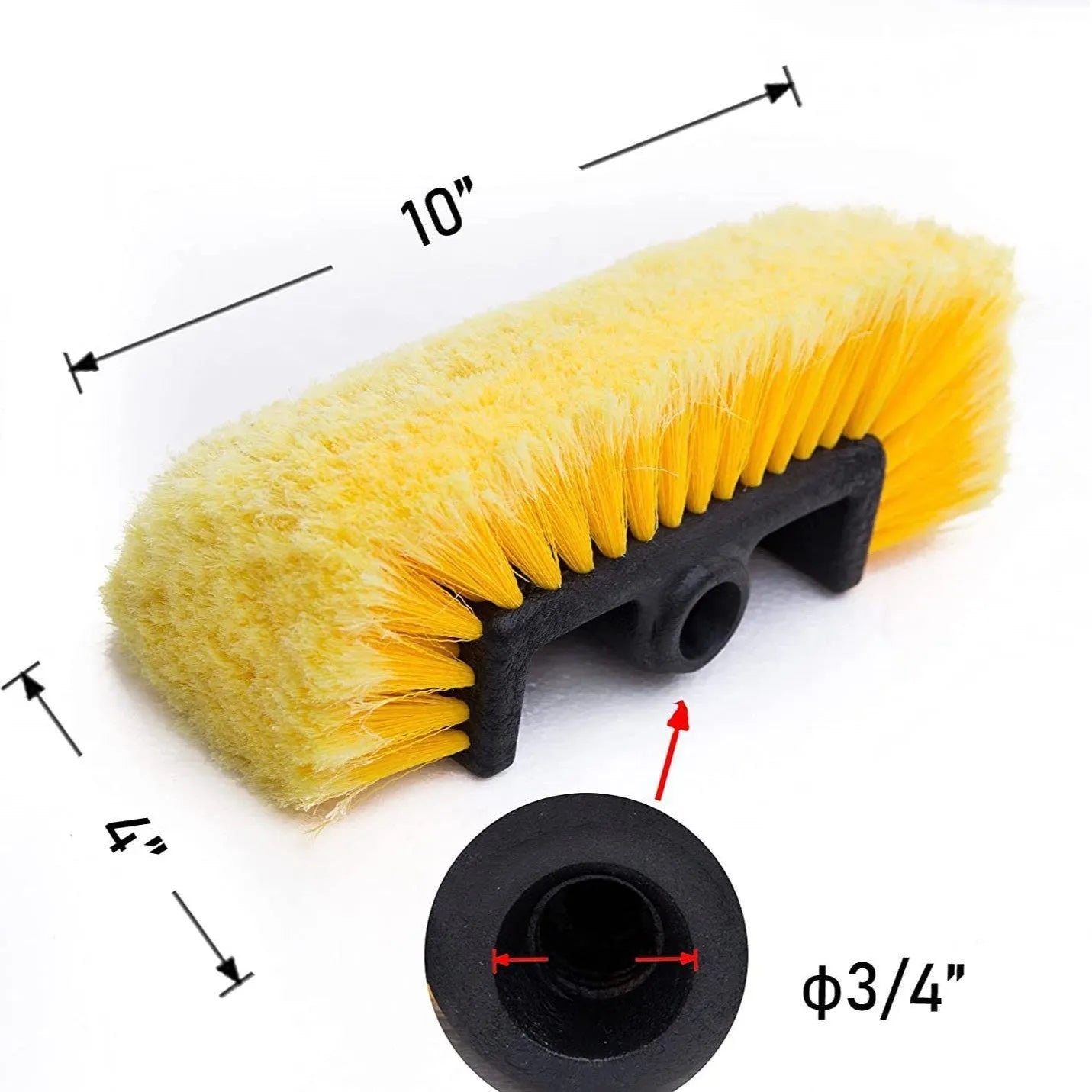 Car wash brush with four-section removable rod and flow-through head in yellow colour