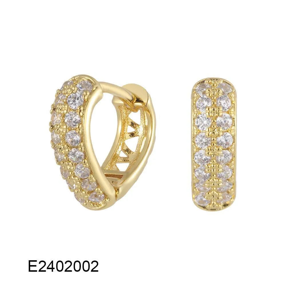 Brass gold plated heart shaped ear clip earrings with simple gang drill elements