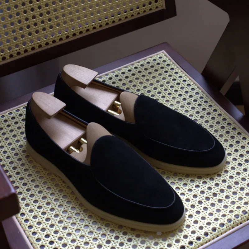 Men's genuine cowhide leather loafers in multiple colours with TPR sole and low tube socks design
