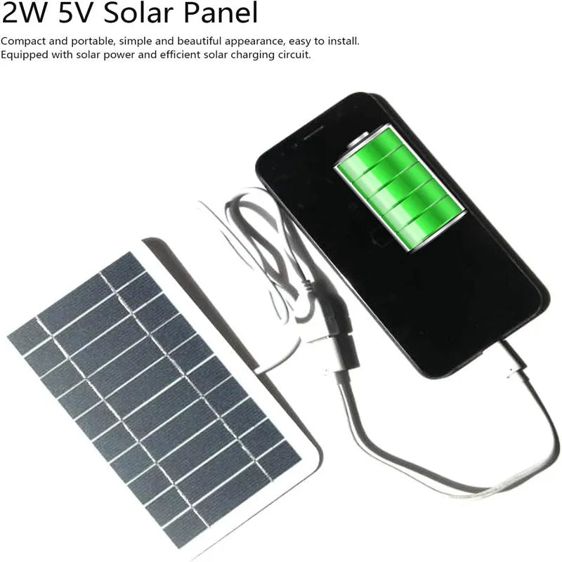 2W 5V portable solar panel charger measuring 157x94mm with USB cable for mobile devices