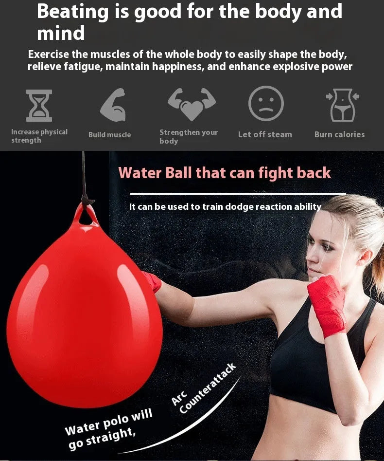 Red water filled boxing ball with hook rope for martial arts speed training