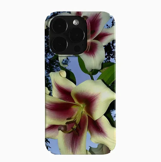 Retro art hard shell iPhone case showing Dark Night Flower Trend design with precise camera cutouts