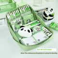 Green panda-themed pencil case with 12 layers for stationery organisation in Korean style canvas design