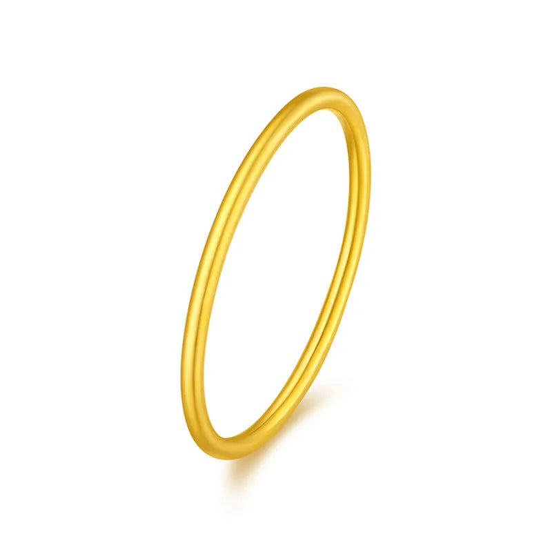 Women's simple bracelet style brass gold plated ring shown in twist, matte and glossy finish variations.
