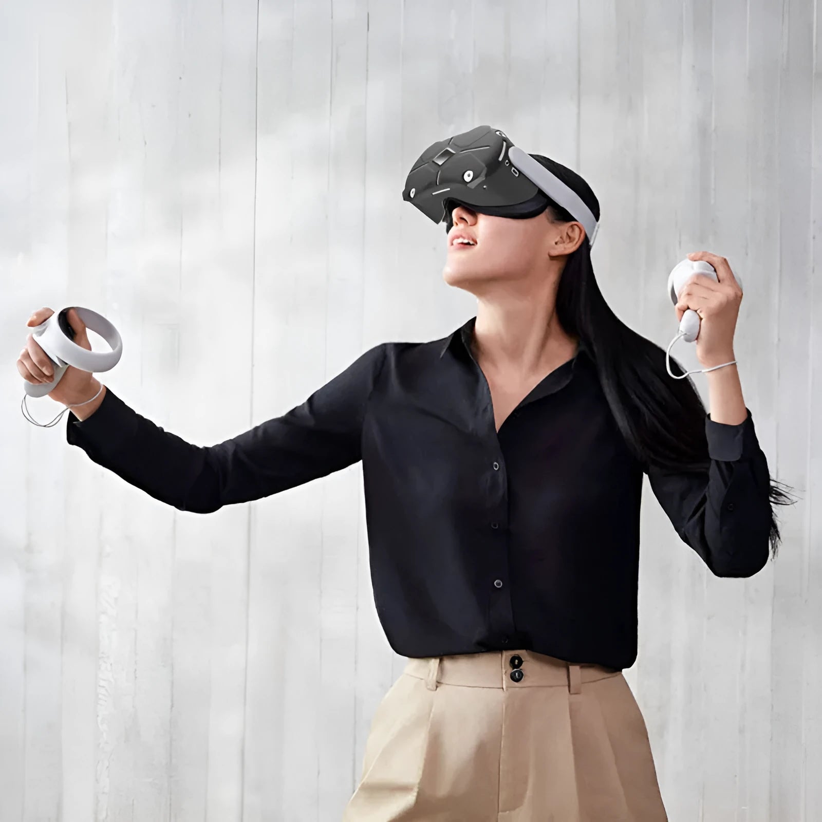 Black silicone VR headset accessory set with eye mask and handle covers
