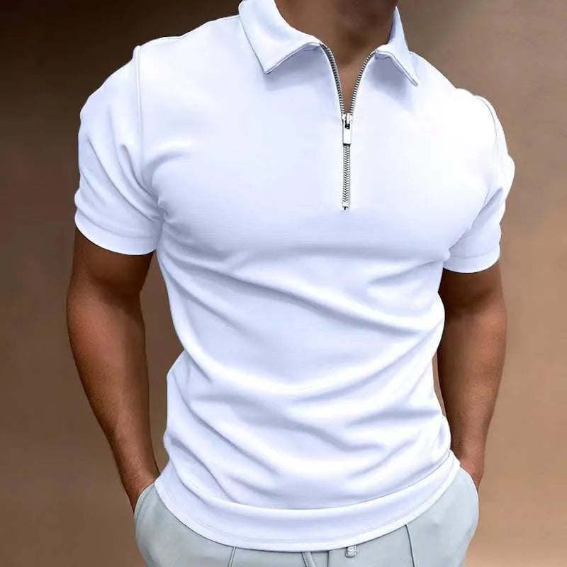 Men's casual short sleeve polo shirt with digital print in navy blue colour