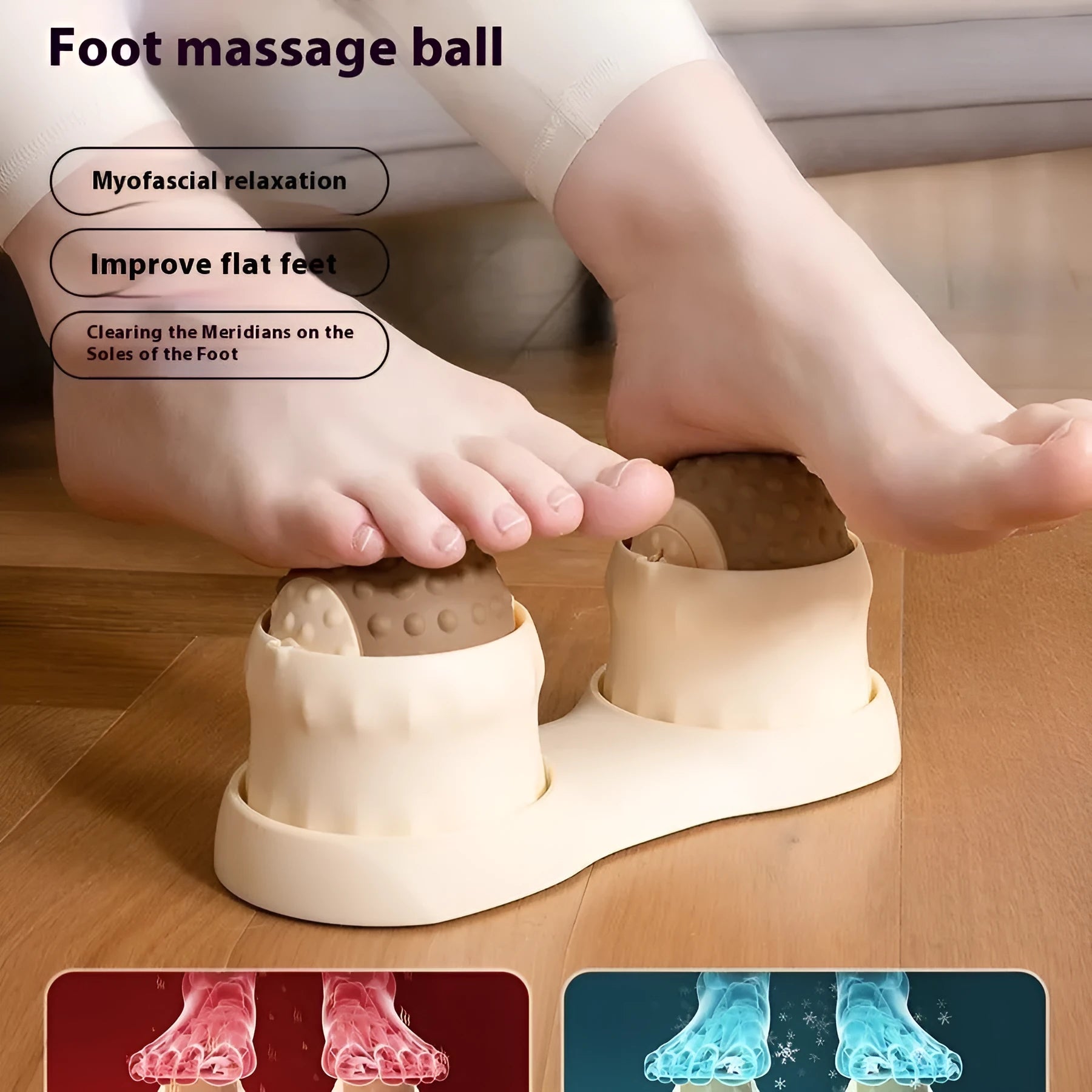 Caramel mocha and green massage balls for cold and hot compress therapy on a wooden surface.