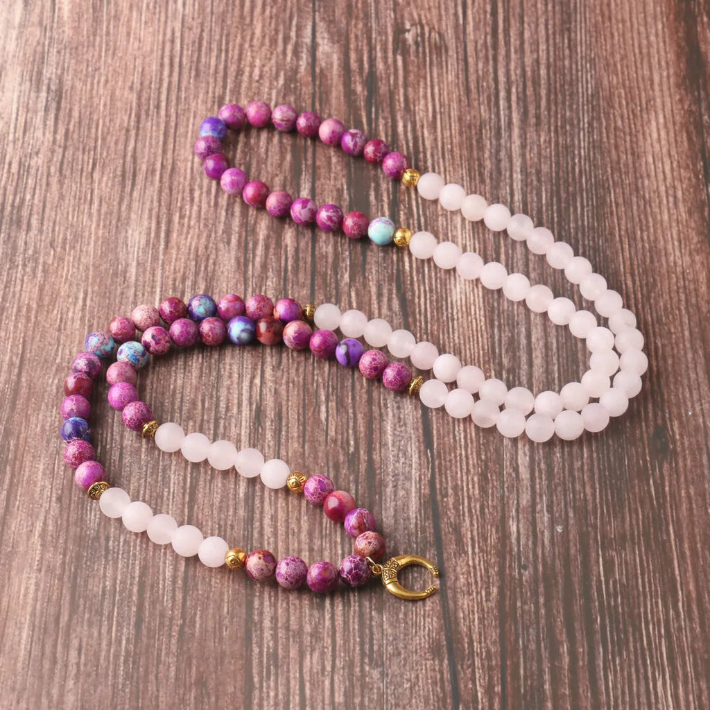 Pink crystal emperor stone round bead pendant necklace for casual unisex wear