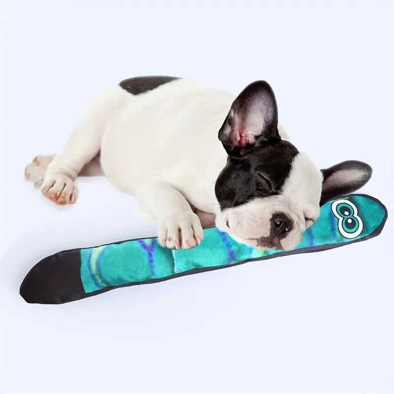 Multicolour snake-shaped plush dog squeaky toy with stripe print
