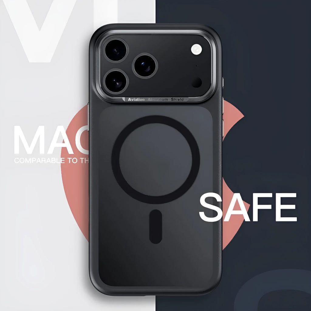 Frosted magnetic protective phone case for iPhone 17 in multiple colour options on a table.