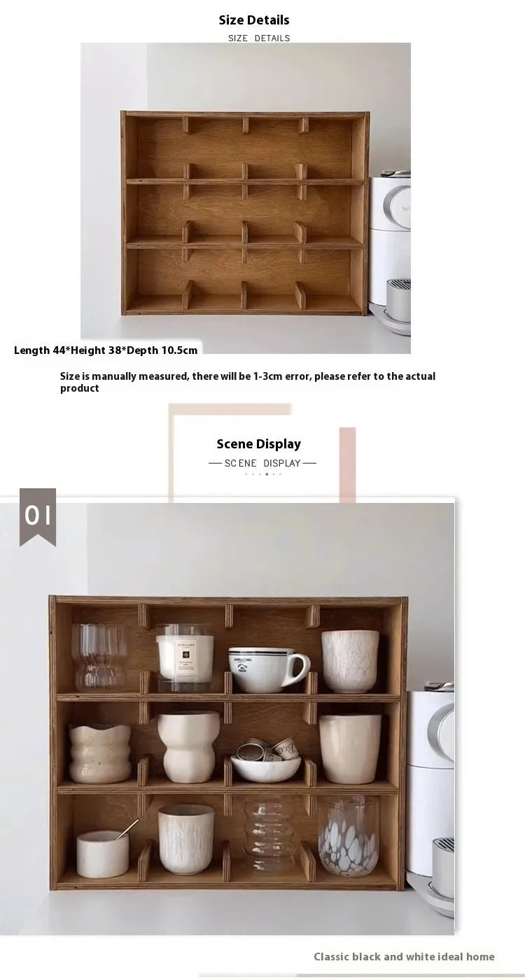 Solid wood cup storage rack with square grids in birch wood meridian colour