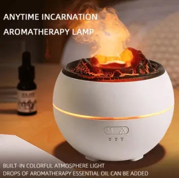 White round flame aroma diffuser humidifier with mechanical controls and 300ml water tank