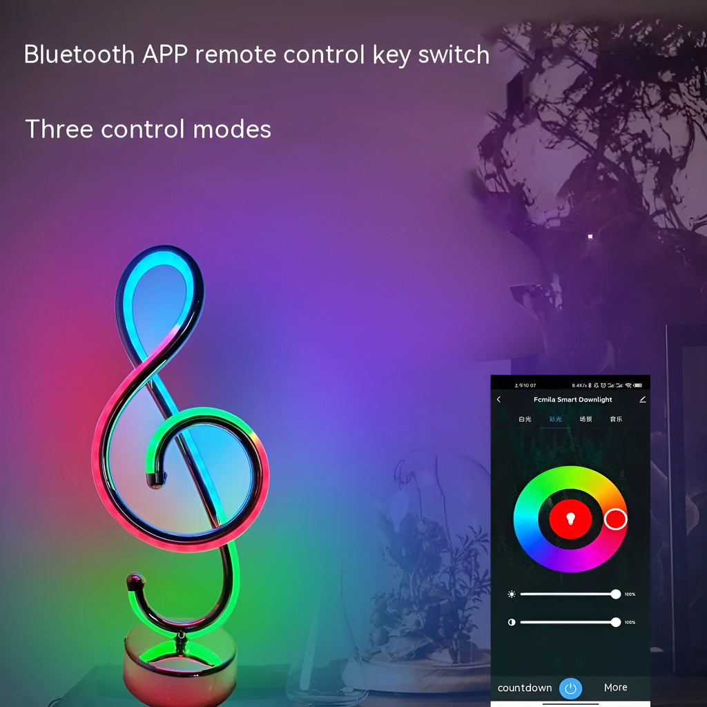 Black musical note-shaped Bluetooth remote control night light with RGB LED panel