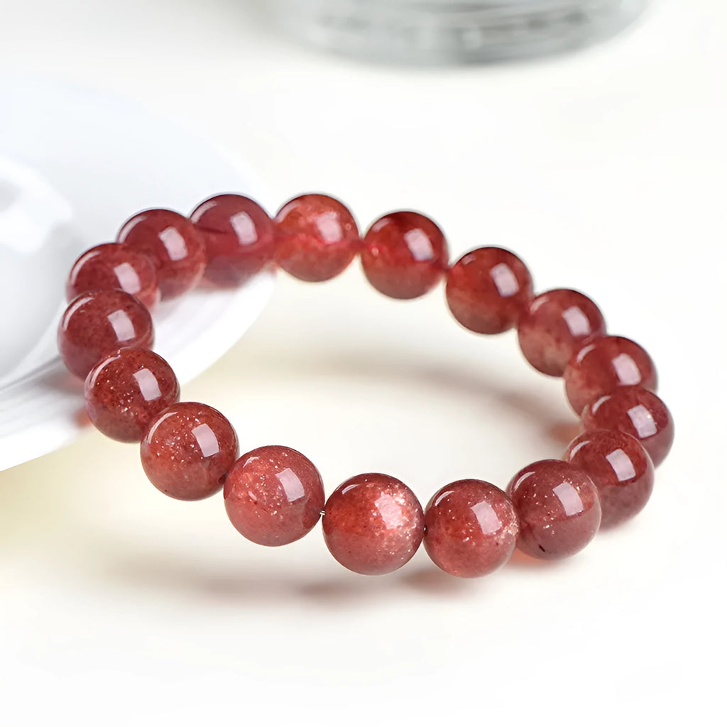 Natural starlight cherry red strawberry quartz bracelet with geometry-shaped beads in three size options