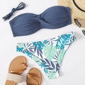 Two-piece bikini swimsuit with hard push up cups in briefs style, shown in available colours.