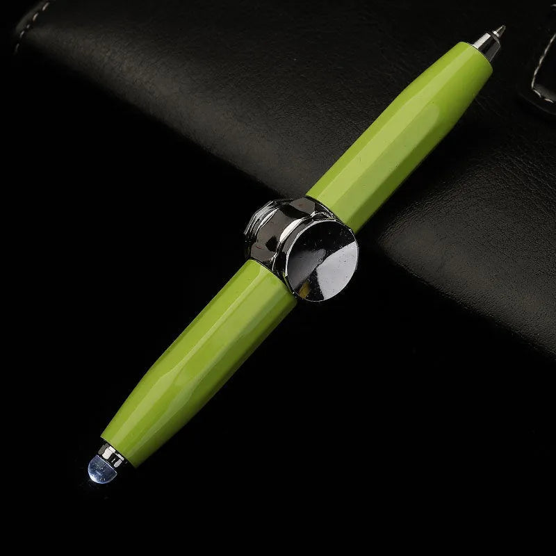 Metal gyro ballpoint pen with LED spinner top in various ink colour options