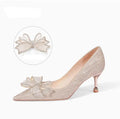 Women's champagne crystal sequin stiletto heel pumps with pointed toe for wedding events