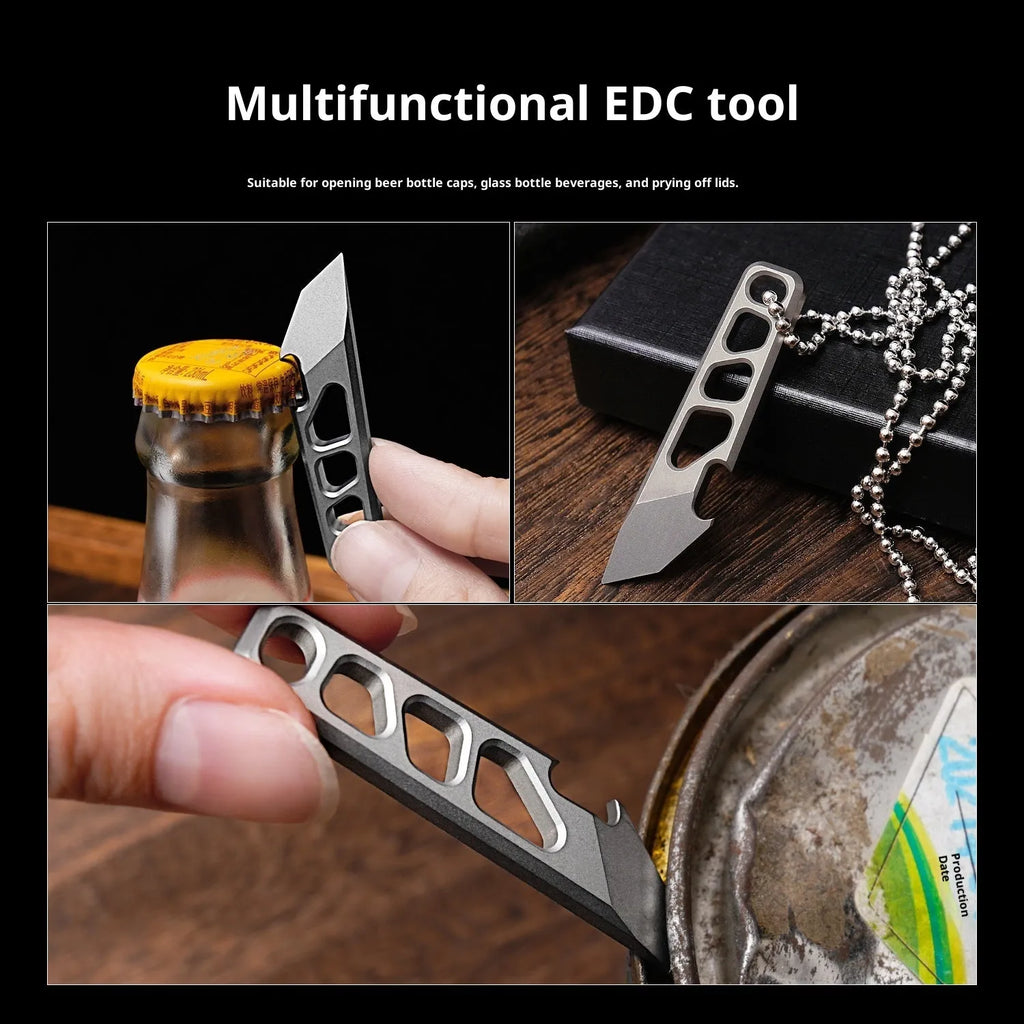 Titanium alloy mini wrecking bar bottle opener key ring in silver, model FC11