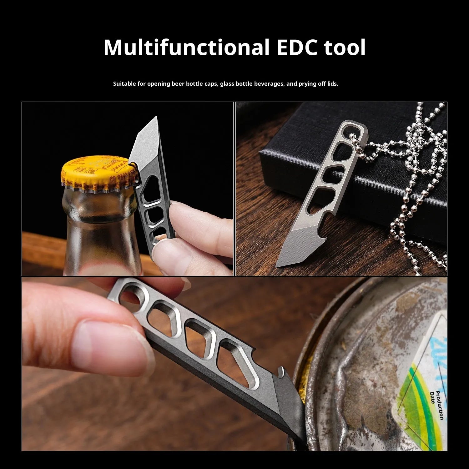 Titanium alloy mini wrecking bar bottle opener key ring in silver, model FC11
