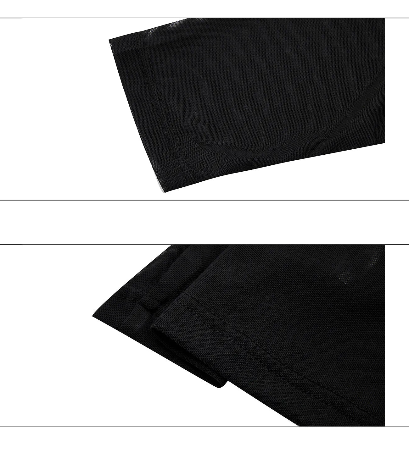 Man modelling a black slim-fit long sleeve mesh bottoming shirt with a textured ice-feel fabric.