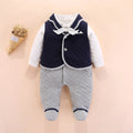 Baby boy gentleman onesie British style cotton long sleeve navy blue