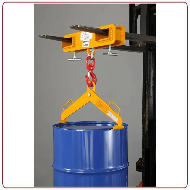 25 tonne rotatable forklift crane hook with safety lock mounted on forklift forks.